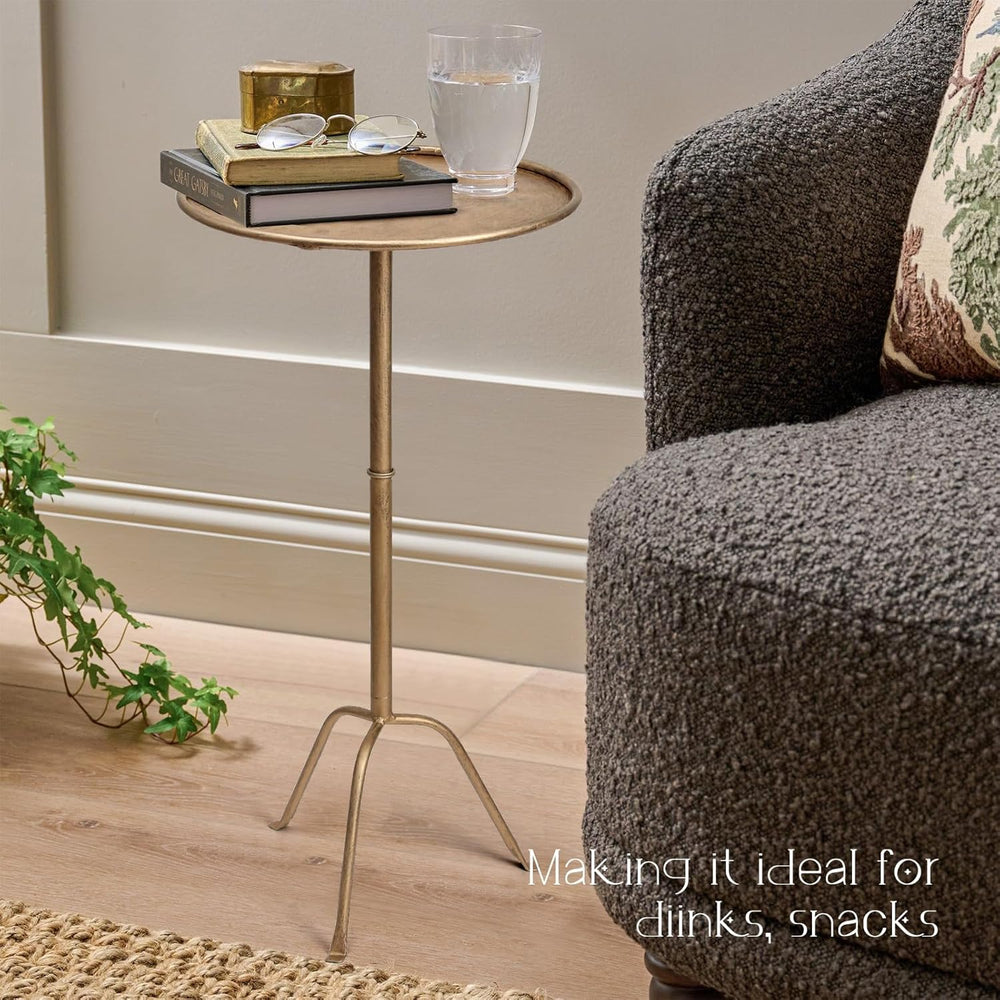Metal Martini Side Table, Antique Brass – Compact Art Deco Design, Raised Edg...