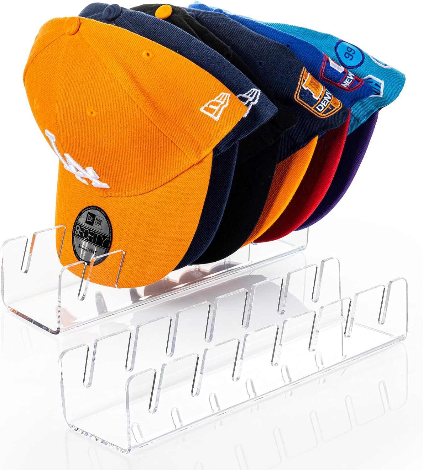 SIPRDE Hat Stand for Baseball Caps Display and Organizer - 2 Pack, No Install Acrylic Hat Holder for 14 Baseball Caps for Bedroom, Closet, Dresser(Clear)