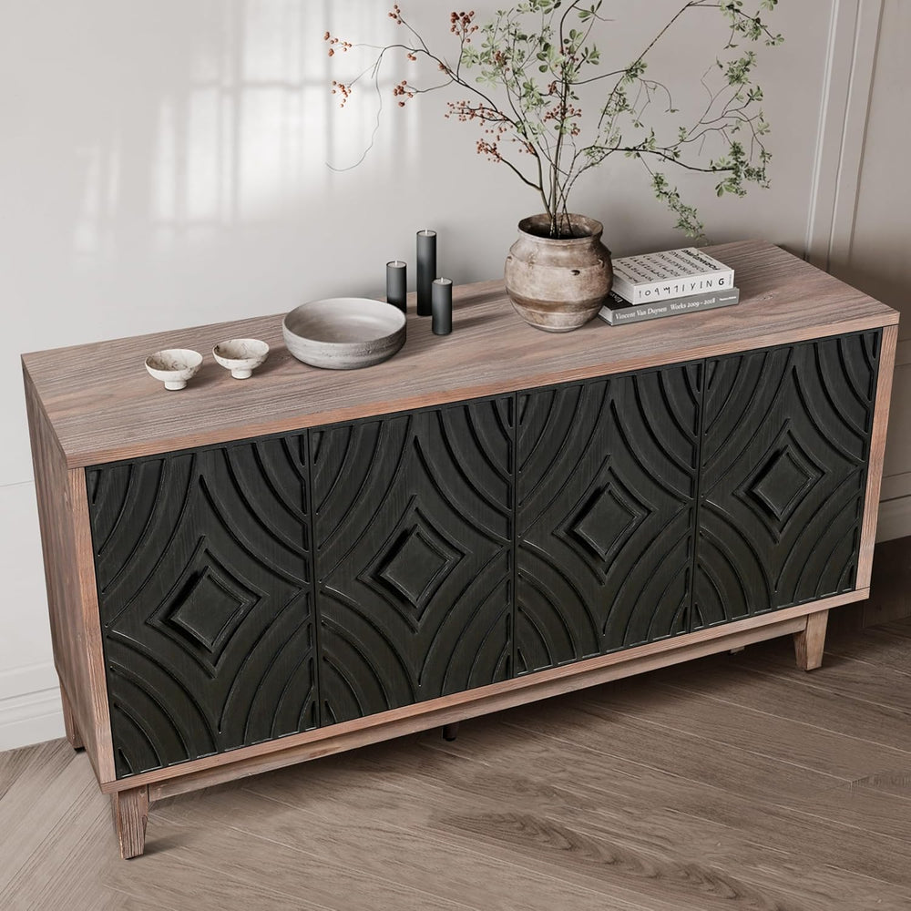 60 Inches Black Large Farmhouse Sideboard Buffet with Storage, Retro Credenza...