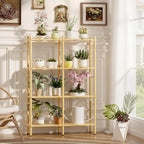 Book Shelf, 4 Tier Bamboo Bookshelf, Tall Bookcase with 8 Open Display Shelves Storage Organizer, Adjustable Bookshelves Standing Shelf Units for Bedroom, Living Room, Bathroom, Home Office