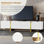 Ball & Cast Luxury Fluted TV Stand with Storage Cabinets for TVs up to 80", Modern Entertainment Center w/2 Drawers & Golden Wood Grain Leg, Media Console for Living Room,Bedroom,White