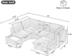 Merax Modern 90" U-Shaped Chenille Sectional Sofa Set, Modular Sofa Couch with a Movable Ottoman, a Coffee Table with Hidden Charging Devices for Living Room, White
