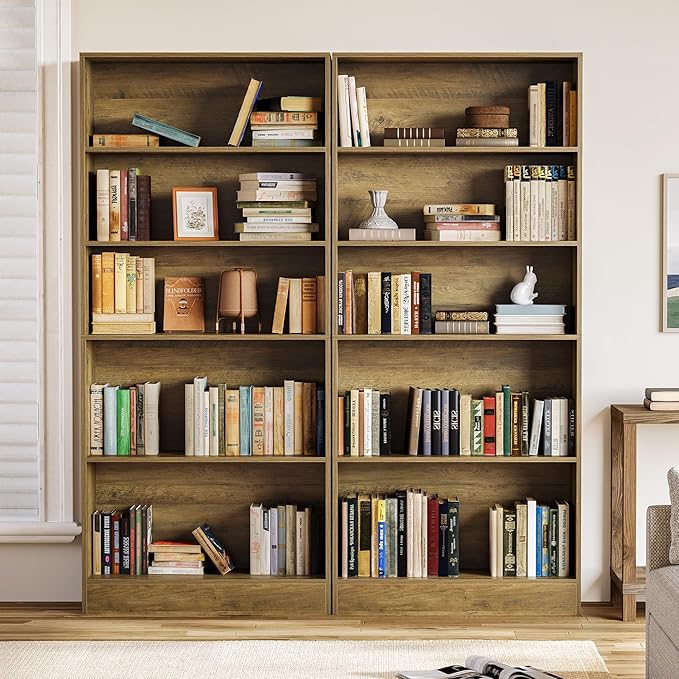 LITTLE TREE 5-Tier Tall Bookcase, 70.8" Farmhouse Wooden Open Bookshelf, Standing Display Shelves for Living Room, Bedroom, Home Office, Rustic Brown