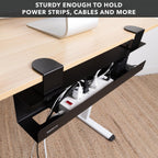 Mount-It! Clamp-On Under Desk Cable Management Tray – No-Drill Metal Cable Organizer for Office & Glass Desks, Secure Wire Management Tray for Power Strips & Cords – Sturdy Desk Cable Tray 23.6” Black