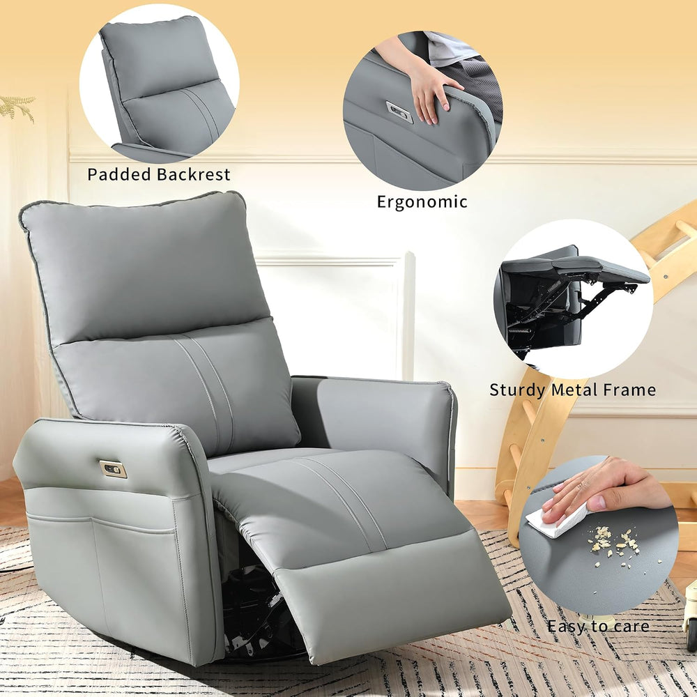 Power Swivel Rocker Recliner Chair with USB Charging Port | PU leather, 270° ...