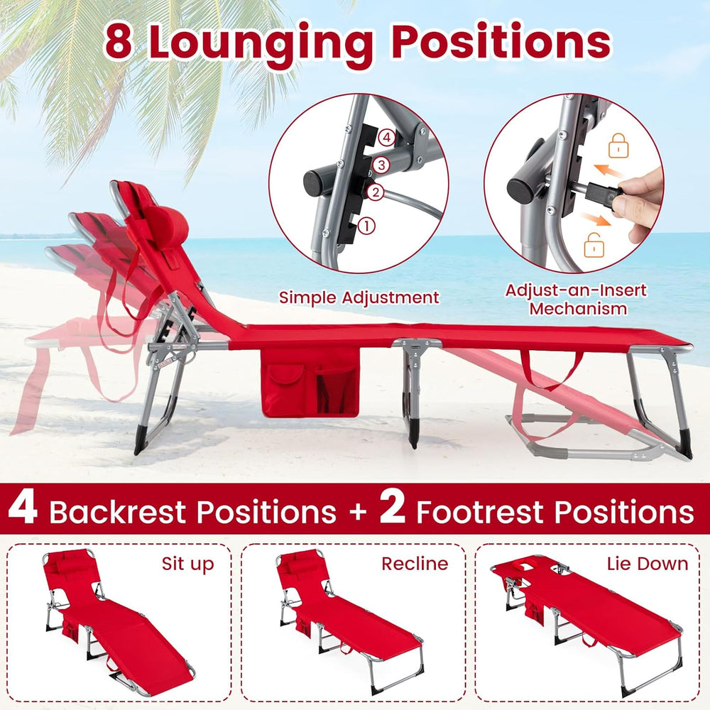 COSTWAY Tanning Chair with Face Hole, Folding Beach Lounge Chair with 4-Posit...