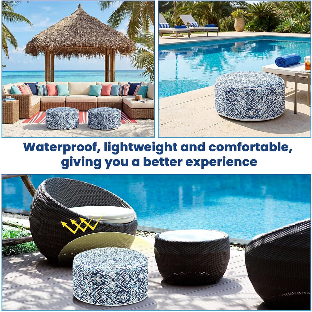 Cinnvoice 2 Pcs Inflatable Outdoor Ottoman Pouf Waterproof Round Footrest wit...