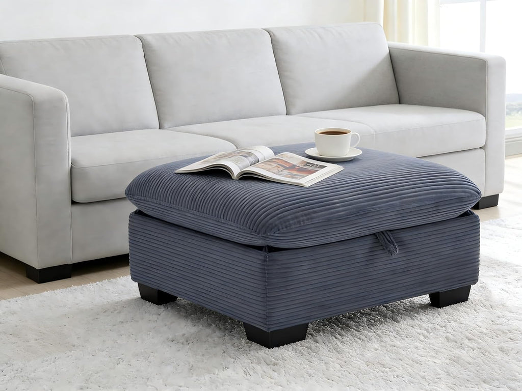asunflower Matching Large Storage Ottoman for Sectional Sofa, Oversized Foldable Footrest Stool with Lid, Dark Grey Corduroy Bench - 37.4" Extra Wide