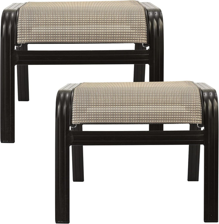 Outdoor Patio Ottoman Seat Textilene Portable Metal Footstool Portable Footrest Patio Chairs 2 Set Beige