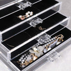Frebeauty Extra Large Acrylic Jewelry Box for Women 5 Layers Clear Jewelry Organizer Velvet Earring Box with 5 Drawers Rings Display Case Necklaces Holder Tray for Women Girls (Black)