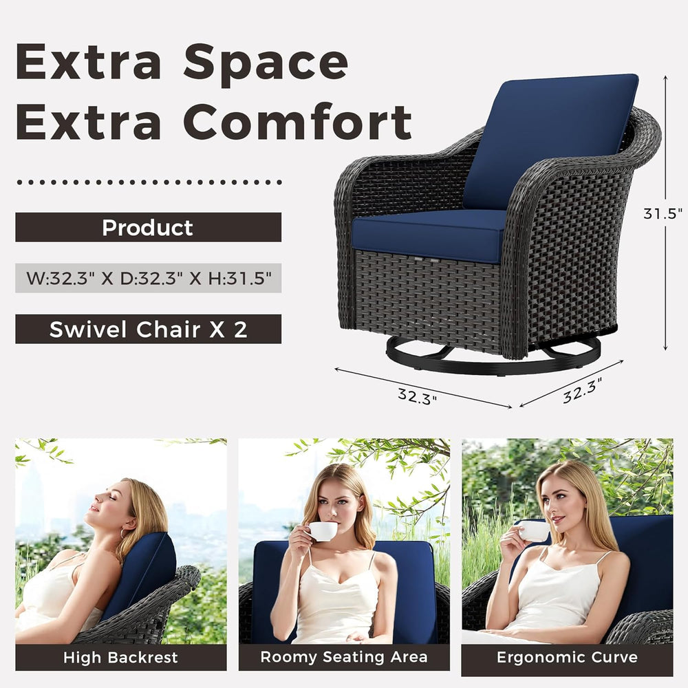 Outdoor Wicker 360 Degree Swivel Glider Rocker Chairs Set, Patio Conversation...