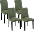 VECELO Upholstered Dining Chairs Set of 4, Modern PU Leather and Solid Wood Legs & High Back for Kitchen/Living Room- Green