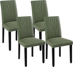 VECELO Upholstered Dining Chairs Set of 4, Modern PU Leather and Solid Wood Legs & High Back for Kitchen/Living Room- Green
