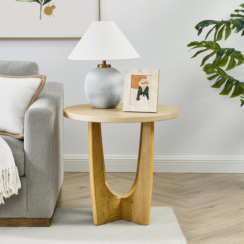 25" Round End Table, Wooden Side Table, Night Stand for Living Room,Rece...