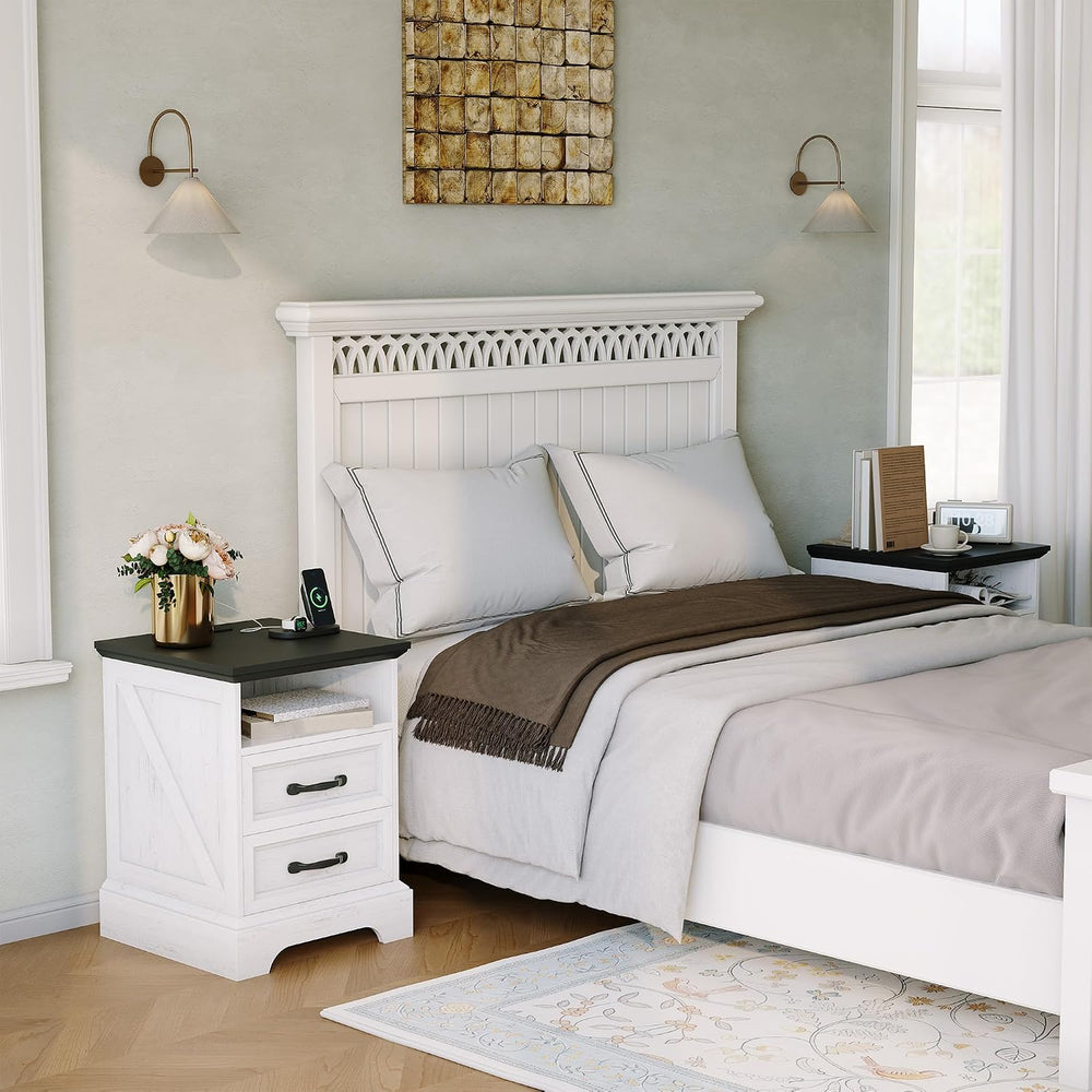 Garvee Farmhouse Rustic Nightstands with Charging Station Set of 1/2, Modern ...