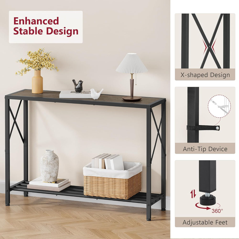 Tajsoon Industrial Console Table 41.8", 2 Tier Entryway Table with Stora...