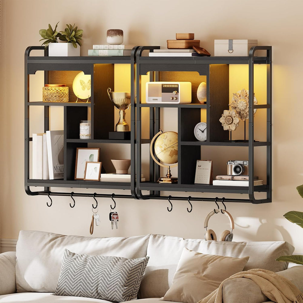 HOOBRO Gaming Floating Shelves for Wall, 26.4" LED Wall Shelf Display Rack