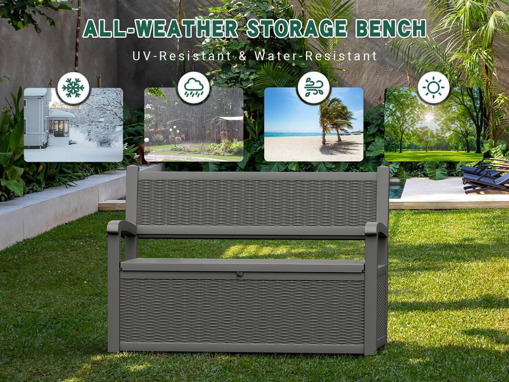 80 Gallon Outdoor Storage Box, Resin Patio Furniture with Armrest, Lockable D...