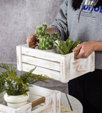 TIMRIS Set of 3 Rustic Wood Nesting Crates, Farmhouse Wooden Storage Container Boxes with Cutout Handles, Decorative Wooden Baskets for Display (Whitewash)