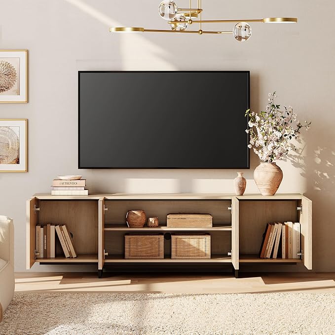WAMPAT Modern TV Stand for 32-110 inch TVs, Wood Entertainment Center with St...