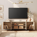 WAMPAT Modern TV Stand for 32-110 inch TVs, Wood Entertainment Center with Storage Cabinets, Media TV Console Table for Living Room, Light Oak