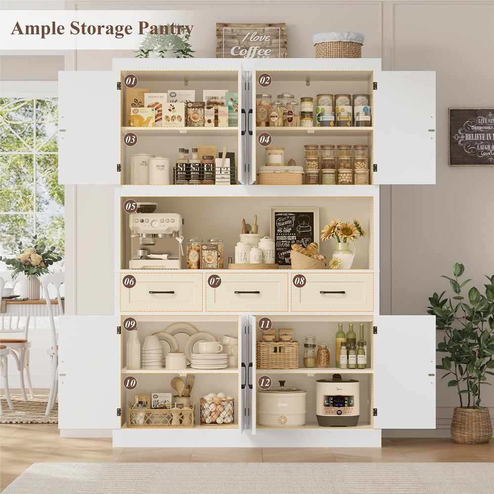 HITHOS 55“W Kitchen Pantry Cabinet, 76" Tall Hutch Storage Cabinet, Whit...