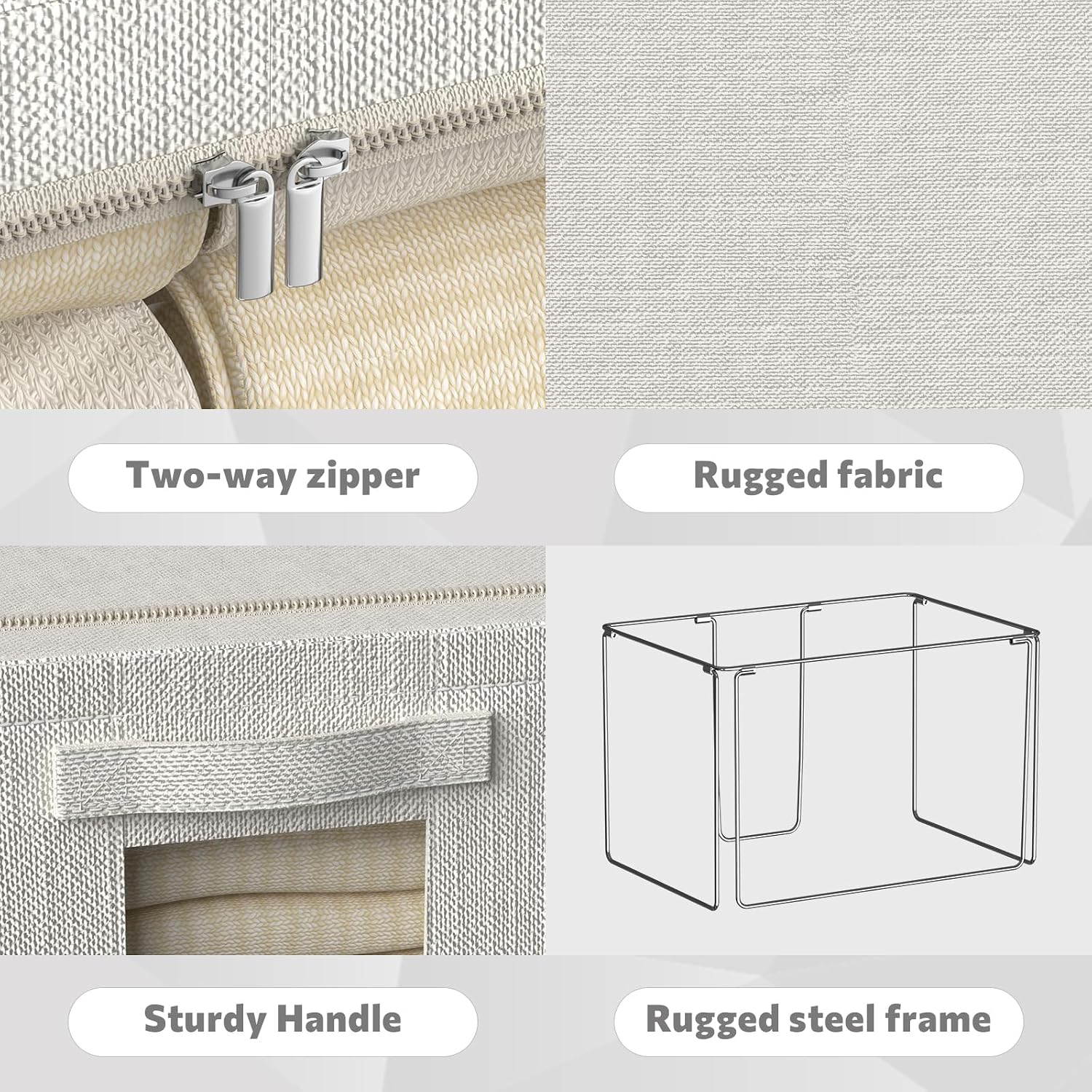 FHSQX 2 Pack Clothes Storage Bins, Ivory White, 16.5x12.2x12.2 Inch | Stackable, Linen Fabric, Foldable Container Organizer, Carrying Handles