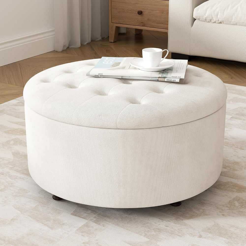 30 Inch Round Storage Ottoman,Modern Tufted Ottomans,Circular Coffee Table wi...