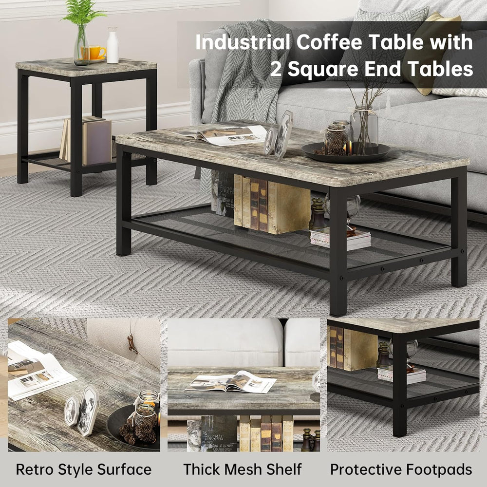 Lamerge Coffee Table Set of 3 Coffee Table and end Table Sets, Modern Metal F...
