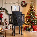 Standing Jewelry Armoire with Top Flip Mirror, 7 Drawers & 2 Side Doors, Large Freestanding Jewelry Organizer Box for Rings Earrings Necklaces Bracelets Watches Glasses (Black)