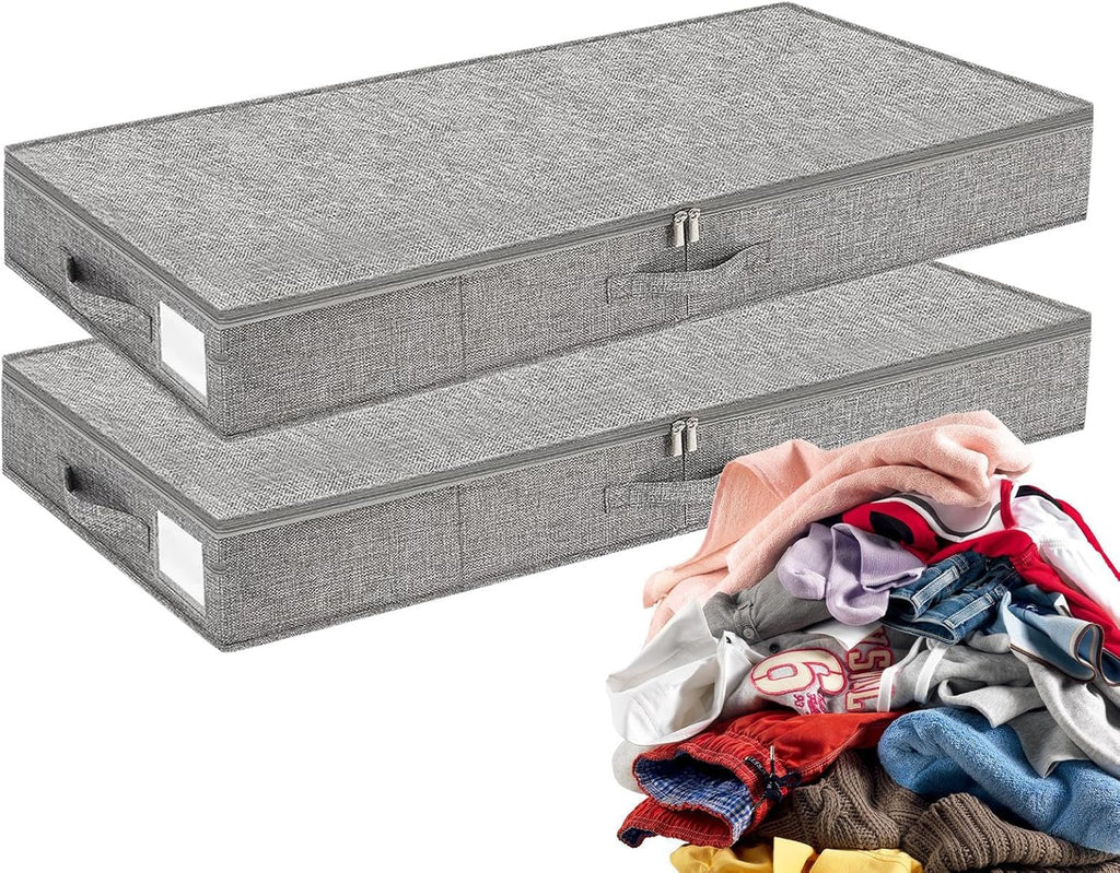 Under Bed Storage Containers - Foldable Underbed Storage Bag, Closet Organizers Bins, 2 Piece Dustproof Clothes Container With Lid For Moving Travel Dorm Bedroom College Apartment Toys