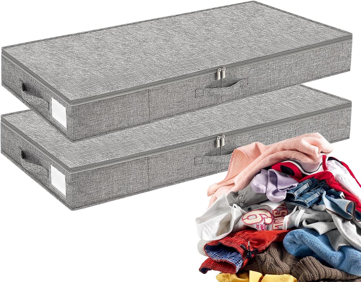 Under Bed Storage Containers - Foldable Underbed Storage Bag, Closet Organizers Bins, 2 Piece Dustproof Clothes Container With Lid For Moving Travel Dorm Bedroom College Apartment Toys