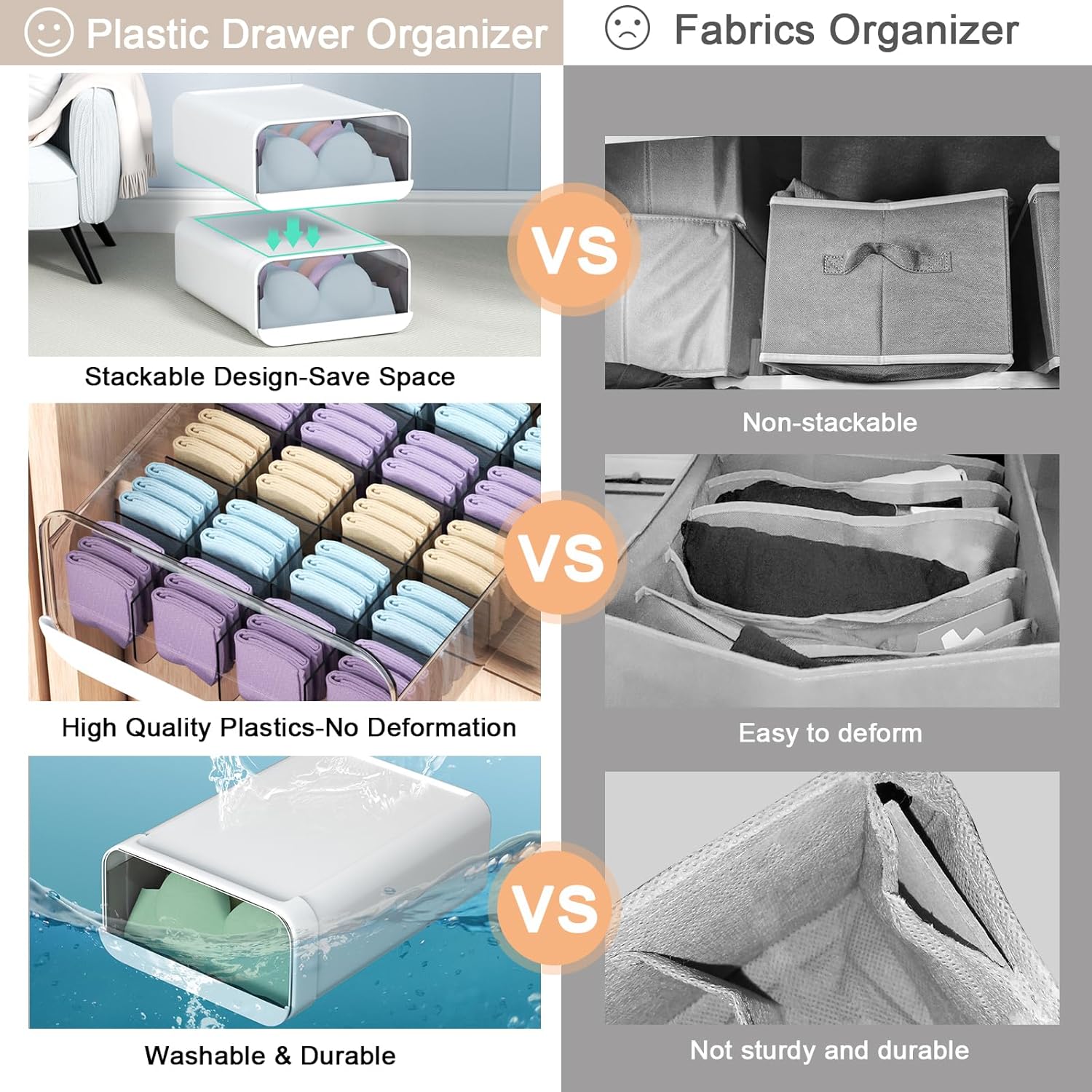 Underwear Organizer Drawer, 12 Cells Plastic Sock Underwear Storage Drawer, Stackable Closet Organizers and Storage Box for Bras, Socks, Scarves, Ties, Belt (King Size-White, 1 Pcs)