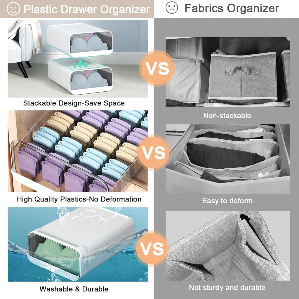 Underwear Organizer Drawer, 1 Cell Plastic Sock Underwear Storage Drawer, Stackable Closet Organizers and Storage Box for Bras, Socks, Scarves, Ties, Belt (King Size-White, 1 Pcs)