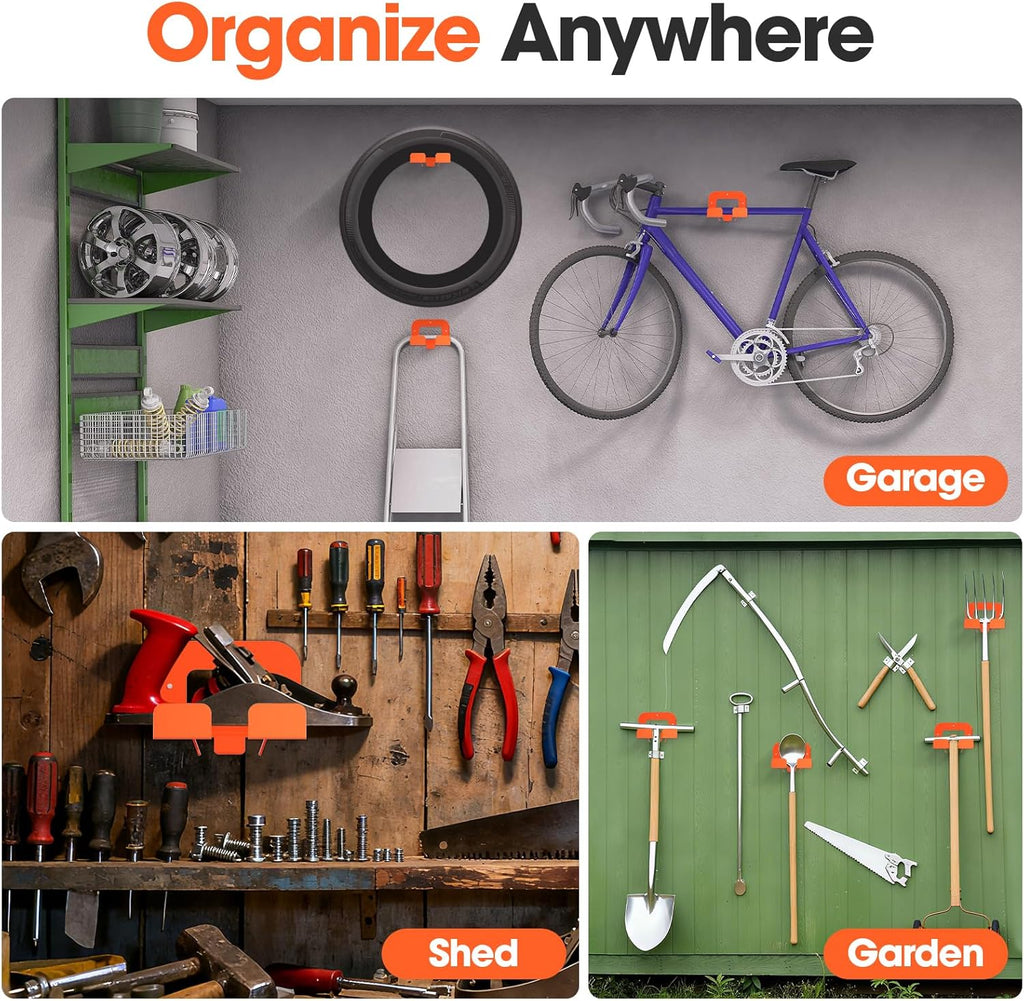 Weed Eater Hanger, Garage Organizer Trimmer Rack, Matel Wall Hooks Weed Wacker Holder, Heavy Duty Garden Tool Organizer for Grass Trimmer, Hedge Trimmer, Garage Tools Storage, Orange 1-Pack