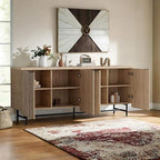 Fluted TV Stand with Led Light, Oak 68" Entertainment Center with Storage, Television Stands for 55/60/65/70/75 inch TV, Mid Century TV Console, Media Console, Sideboard Cabinet for Bedroom