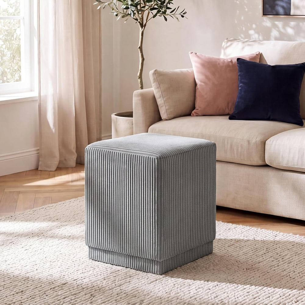 Homebeez Modern Square Ottoman, Vertical Channel Tufted Foot Stool Ottoman, C...