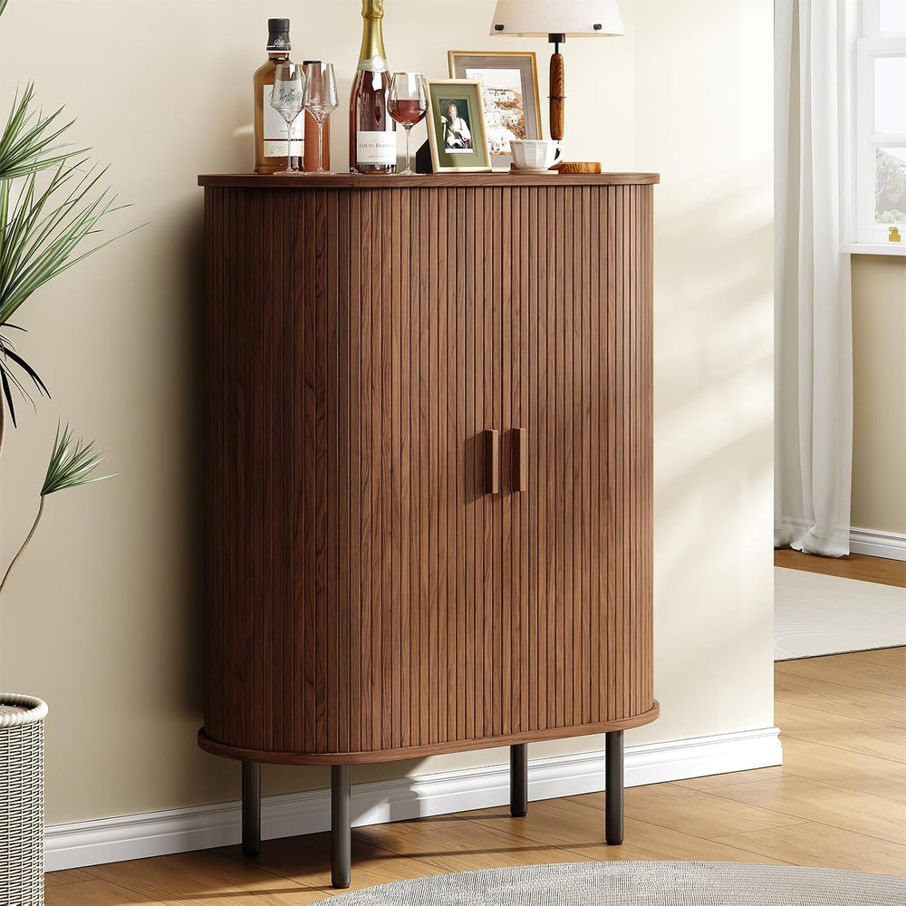 ONBRILL 44" Tall Sideboard Storage Buffet Cabinet with Sliding Door, Walnut