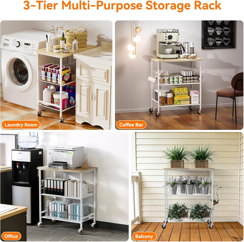 NTE Rolling Kitchen Microwave Cart, 3 Tier Microwave Stand with Storage, Smal...