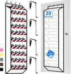 Over The Door Shoe Organizer, 70 Pounds Large Capacity, white shoe rack，20-30-Pair shoe organizer, Heavy Duty-Extra Deep Pockets ,Anti-Scratch Hooks & FSC-Certified Bamboo ,for Men’s Size 13 shoe