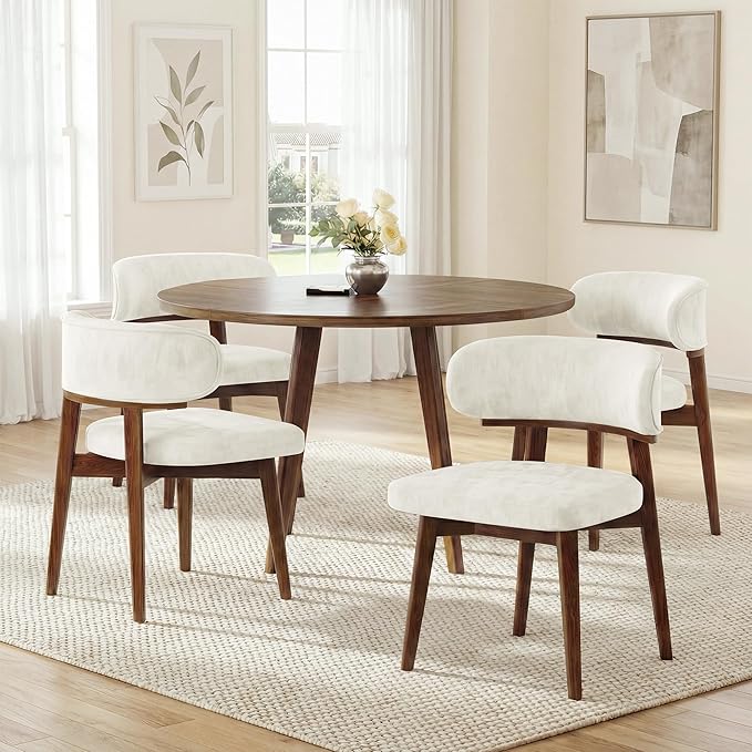 Dining Chairs Set of 2, Modern Upholstered Dining Chairs, Wooden Kitchen Chairs for Dining Room with Ergonomic Curved Backrest