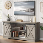 IDEALHOUSE Farmhouse Tv Stand for 65 inch TVs, Entertainment Center with Sliding Barn Doors and Adjustable Shelf, Modern Storage Media TV Console TV Stand Table for Living Room, Bedroom, Grey