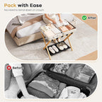 26.77" Full Assembled Luggage Rack for Guest Room, Set of 2 Bamboo Foldable Suitcase Stand, Bedroom & Hotel, Folding Luggage Holder with 5 Nylon Straps, 600D Oxford Fabric Shelf Natural Wood