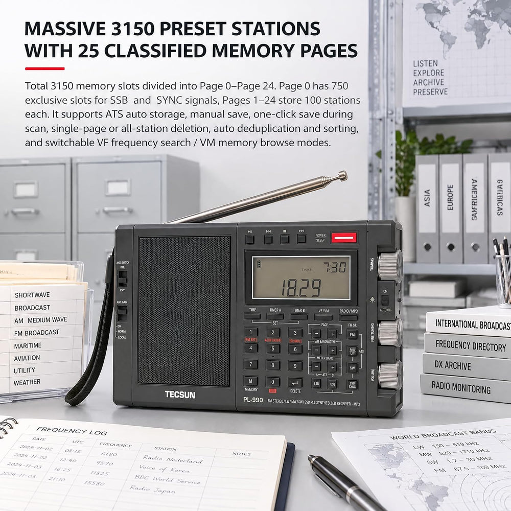 Tecsun PL990 Digital Worldband AM/FM Shortwave Longwave Radio with Single Sid...