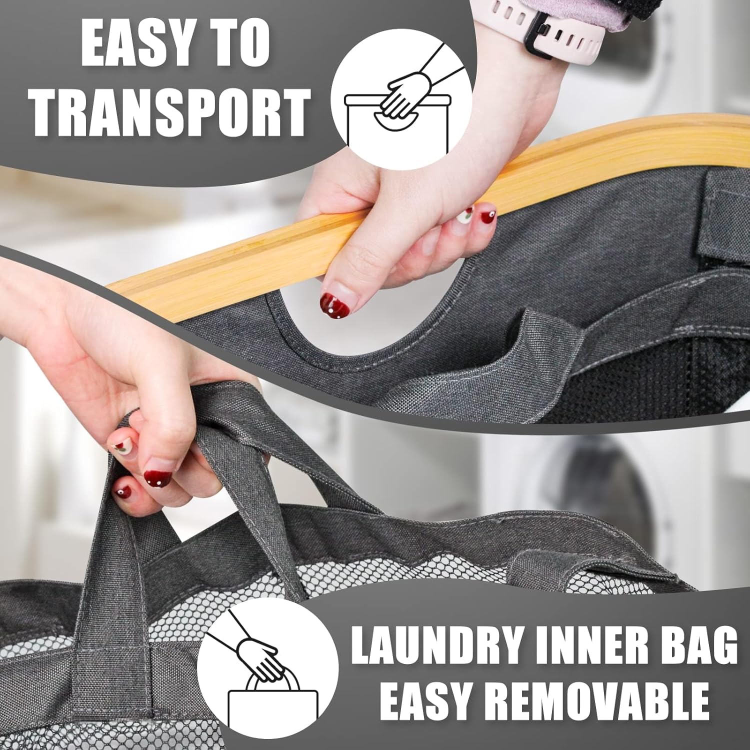 Laundry Hamper with Lid, 145L Extra Large Hamper 3 Section Dirty Clothes Hampers for Divided Basket Organizer for Bedroom, Laundry Room, Grey
