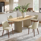 Dining Chairs Set of 4, Upholstered Kitchen Dining Room Chair Set Morden Accent Side Dinner Chair with Curved Padded Back Wood Legs for Restaurant/Cafe, Ivory
