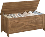 47.2" Toy Chest, Sturdy Entryway Storage Chest with Safety Hinge, Retro Toy Box, Wooden Look Accent Furniture for Living Room, Bedroom, Honey Brown SCOR48801