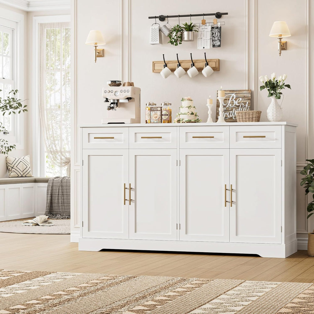 HOSTACK 60" W Sideboard Buffet Cabinet with Storage, Kitchen Cabinet, White