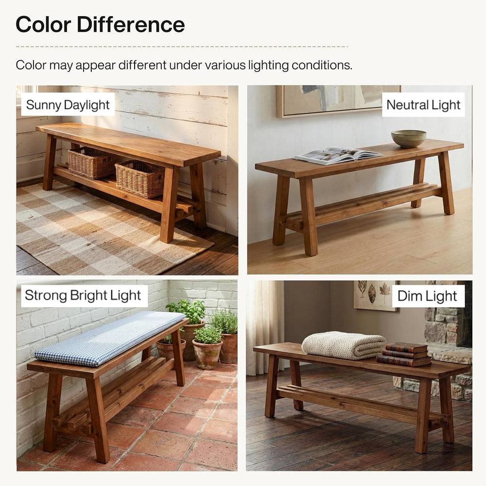 55" Farmhouse Wood Bench, 2-Tier Rustic Kitchen Dining Seat, Indoor End ...