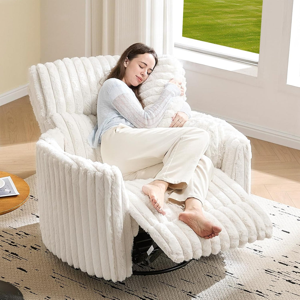 Jocisland Power Rocking Nursery Chair, Oversized Recliner Swivel Glider Chairs for Adults with 2 Pillows, USB & Type-C, Beige Corduroy